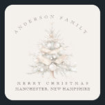 Custom traditional family white Christmas tree Square Sticker<br><div class="desc">Custom traditional family white Christmas tree.</div>