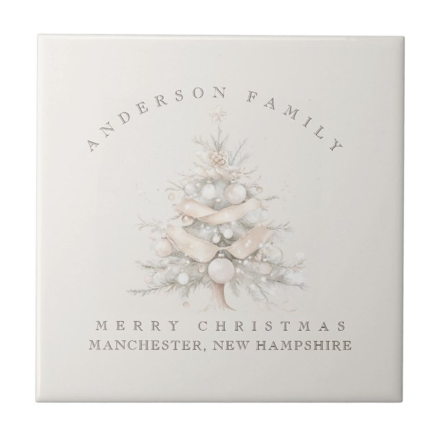 Custom traditional family white Christmas tree Tile (Front)