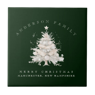 Custom traditional family white Christmas tree Tile