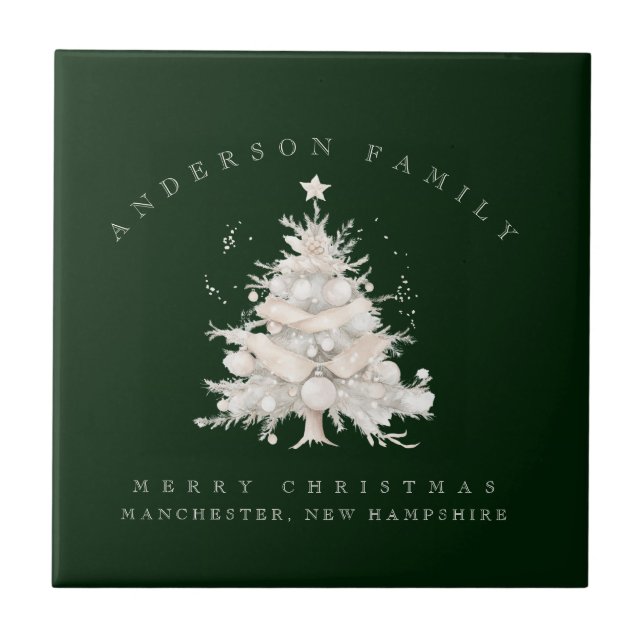 Custom traditional family white Christmas tree Tile (Front)