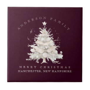 Custom traditional family white Christmas tree Tile