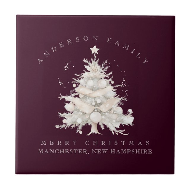 Custom traditional family white Christmas tree Tile (Front)