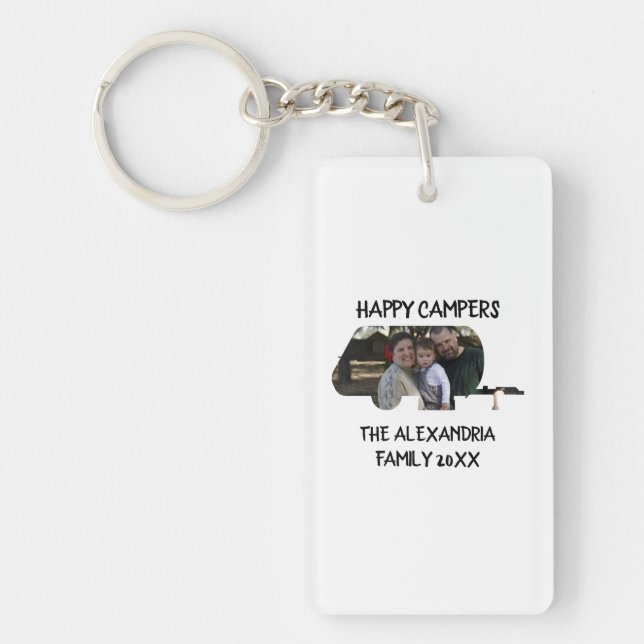Custom trailer caravan family photo happy campers key ring (Front)