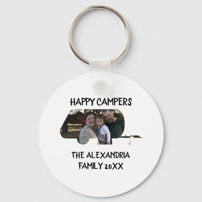 Custom trailer caravan family photo happy campers key ring (Front)
