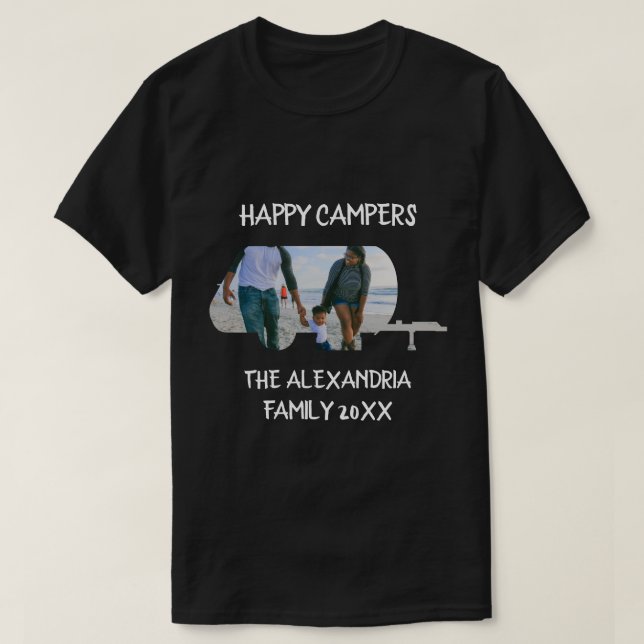 Custom trailer caravan family photo happy campers T-Shirt (Design Front)