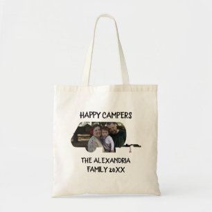 Custom trailer caravan family photo happy campers tote bag