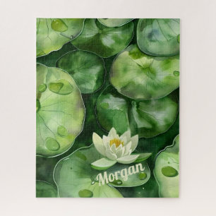 Custom Tranquil Watercolor Pond Lotus Art Gift Jigsaw Puzzle