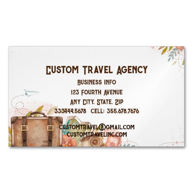 Custom Travel Agency Cruise Vacations  Business Ca Magnetic Business Card (Front)