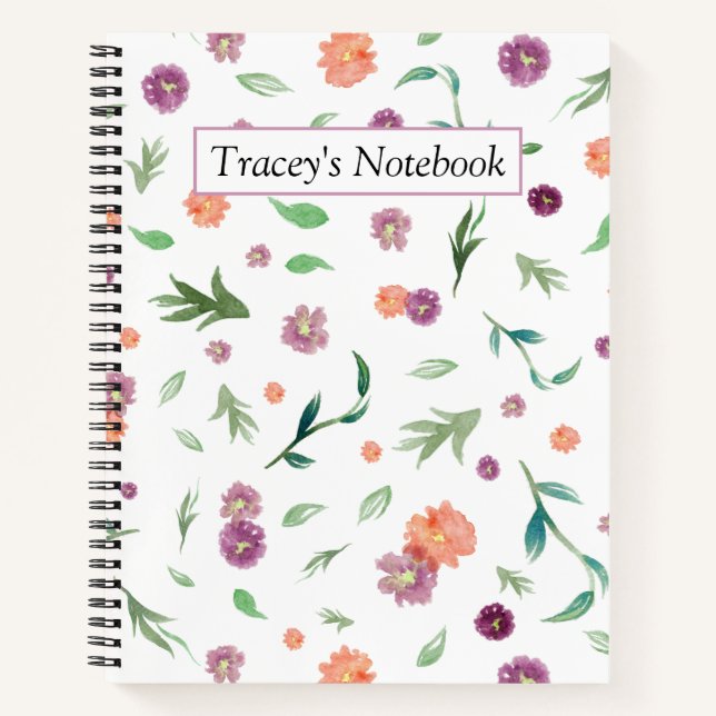 Custom Travel and Notes Watercolor Floral Notebook (Front)