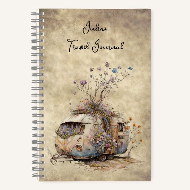 Custom Travel Journal Flower Camper Trailer (Front)