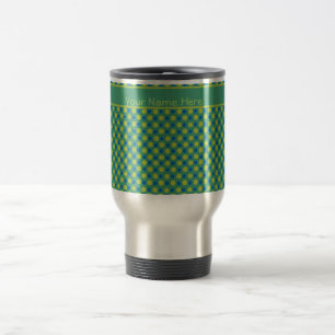 Custom Travel Mug, Blue and Green Polka Dots Mug