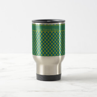 Custom Travel Mug, Blue and Green Polka Dots Travel Mug