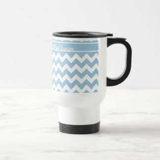 Custom Travel Mug, Blue and White Chevrons Mug