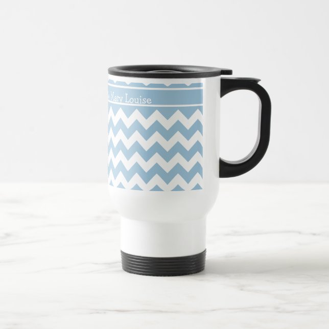 Custom Travel Mug, Blue and White Chevrons Mug (Right)