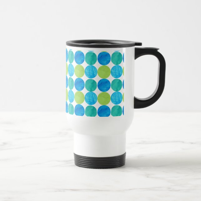 Custom Travel Mug, Blue Moons Grid Pattern Travel Mug (Right)