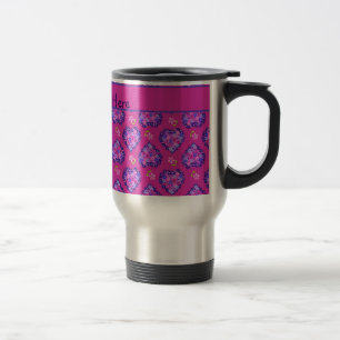 Custom Travel Mug, Hearts and Flowers, Magenta Mug
