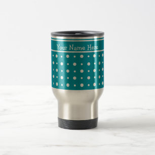 Custom Travel Mug, Polka Dots, White on Teal Mug