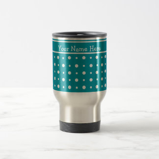 Custom Travel Mug, Polka Dots, White on Teal Mug
