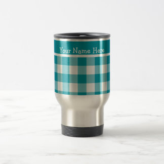 Custom Travel Mug, Teal and White Check Gingham Mug
