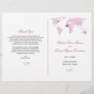 Custom Travel Watercolor World Map Wedding Program