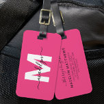 Custom Traveler Pink Initial Name Monogram Luggage Tag<br><div class="desc">Create Your Own Stylish Elegant Custom World Traveler Pink Initial Name Monogram Luggage Tag. This chic and stylish luggage tag adds a refined touch to any travel experience, perfect for the world traveler or anyone with a love for adventure. The front features a white initial and black script name set...</div>