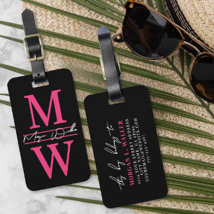 Custom Traveller Pink Initial Name Monogram Luggage Tag