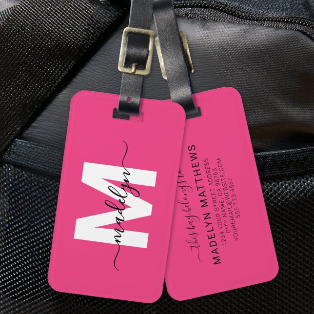 Custom Traveller Pink Initial Name Monogram Luggage Tag (Custom Traveler Pink Initial Name Monogram Luggage Tag )