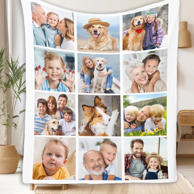 Custom Trendy 12 Photos Collage Family Birthday  Fleece Blanket (Creator Uploaded)