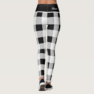Custom Trendy Black White Grey Chequered Pattern Leggings