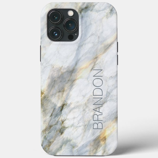 Custom Trendy Blue Grey Brown Marble Stone Texture Case-Mate iPhone Case (Back)