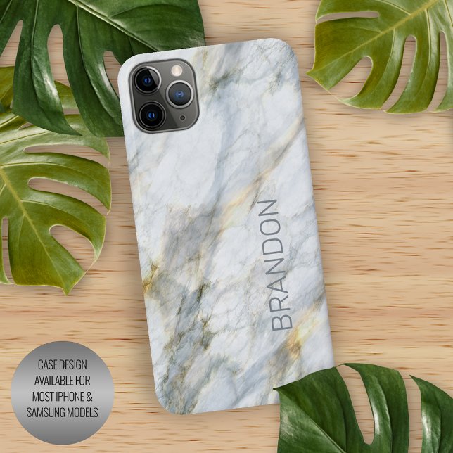 Custom Trendy Blue Grey Brown Marble Stone Texture iPhone Case (Creator Uploaded)