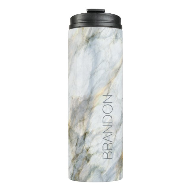 Custom Trendy Blue Grey Brown Marble Stone Texture Thermal Tumbler (Front)