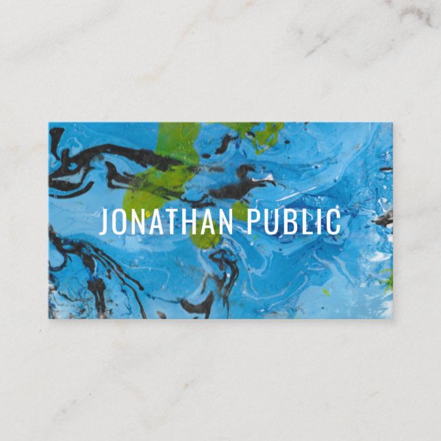 Custom Trendy Blue Yellow Modern Abstract Elegant Business Card (Front)