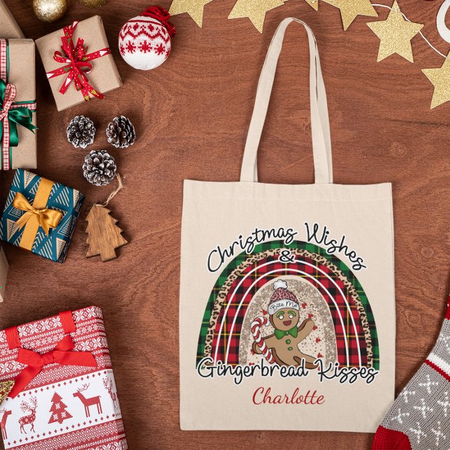 Custom Trendy Christmas Wishes Gingerbread Kisses Tote Bag (Creator Uploaded)