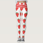 Custom Trendy Cute White Red Strawberry Pattern  Leggings<br><div class="desc">Cute Trendy White Red Strawberry Pattern With Text Women's Legging Design. You can easily change or remove the text on the leggings as needed. You can also change the font type, font colour and font size if you want. Click "Personalise" to find editing tools. You can do whatever you like...</div>