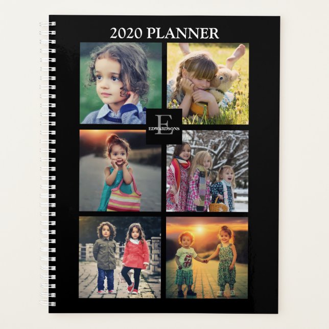 Custom trendy family photo collage black planner (Front)