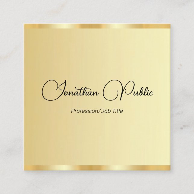Custom Trendy Gold Look Typography Template Square Business Card (Front)