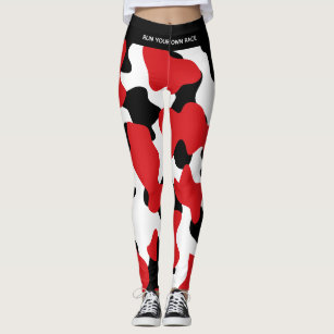 Custom Trendy Red Black Cow Print Leggings