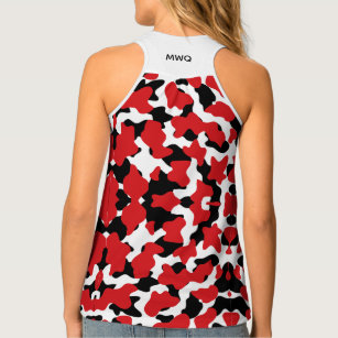 Custom Trendy Red Black Cow Print Monogram Tank Top