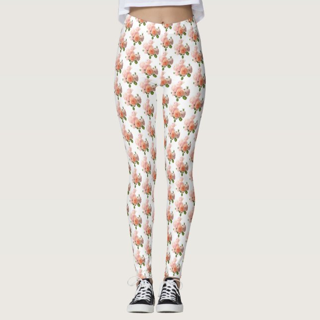 Custom Trendy Roses Design Modern Elegant Leggings (Front)