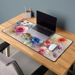 Custom Trendy Stylish Aquarell Flowers Template Desk Mat