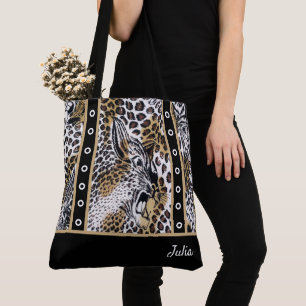 Custom Trendy Stylish Brown Black White Leopard Tote Bag