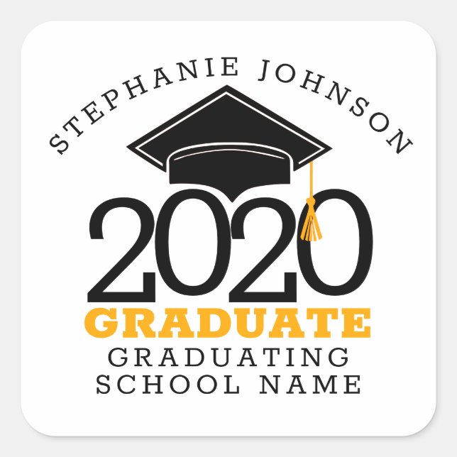 Custom Trendy Typography Class of 2020 Graduate Square Sticker (Front)