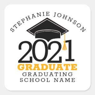 Custom Trendy Typography Class of 2021 Graduate Square Sticker