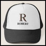 Custom Tri-Colour Monogram Name Trucker Hat<br><div class="desc">UNIQUE LAYERING OF THE MONOGRAM -- look closely and you will see three colours, which gives it the feeling of depth. Personalised additionally with the first name. Special idea for a gift or you might just enjoy for yourself! If you have any design questions or a special request, please send...</div>