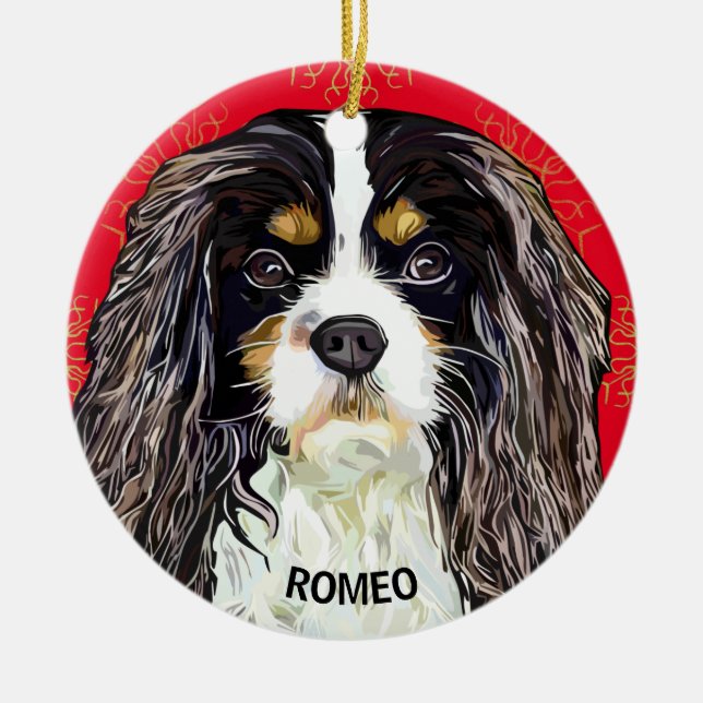 Custom Tri-Coloured Cavalier King Spaniel  Ceramic Tree Decoration (Front)