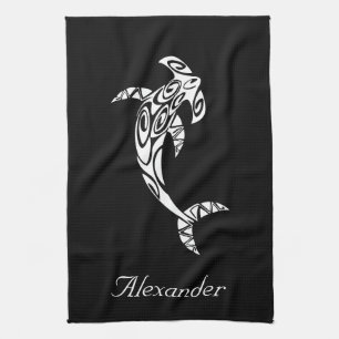 Custom Tribal Hammerhead Shark Illustration Tea Towel