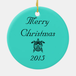 Custom Tribal Mask Sea Turtle Turquoise Ceramic Tree Decoration