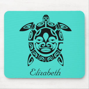 Custom Tribal Mask Sea Turtle Turquoise Mouse Mat