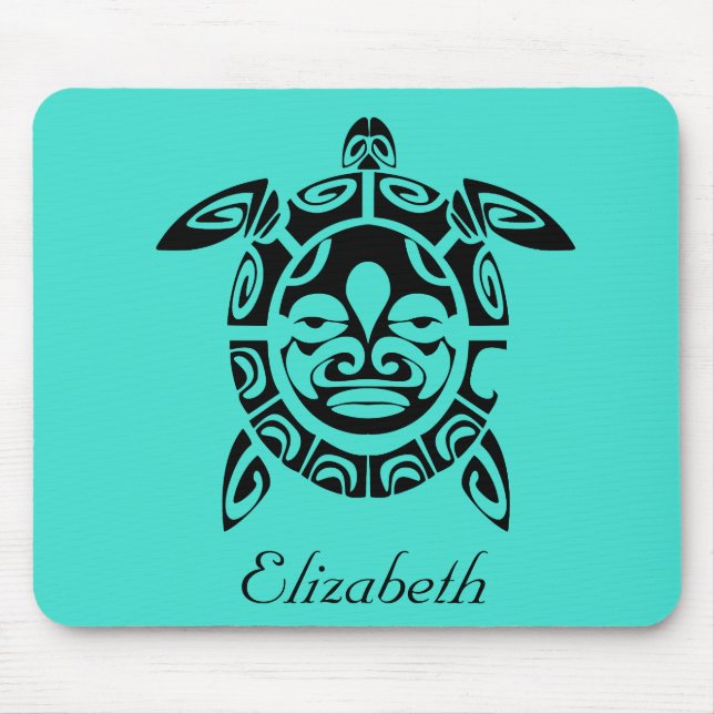 Custom Tribal Mask Sea Turtle Turquoise Mouse Mat (Front)